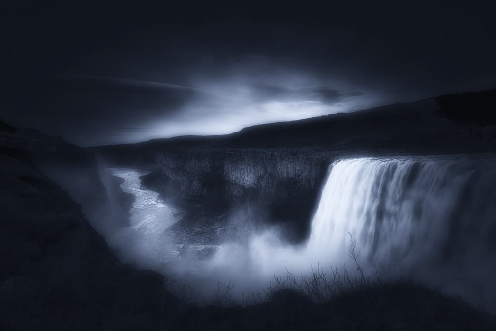 Dramatic Waterfall Glow by Saskia Dingemans — canvas wall art