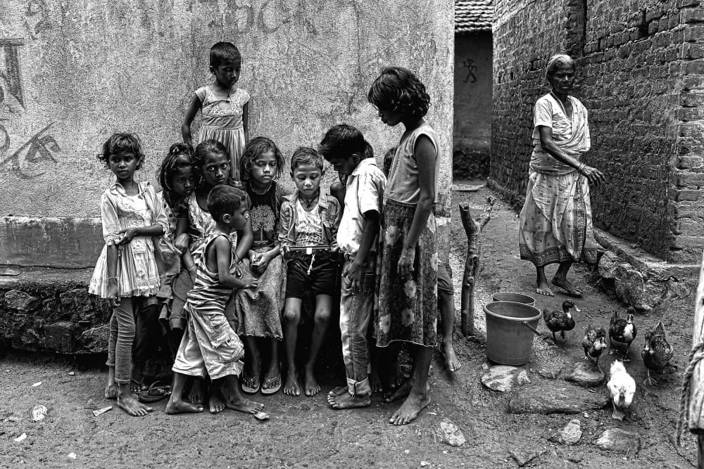 Village Children Daily Life by Shaibal Nandi — canvas wall art
