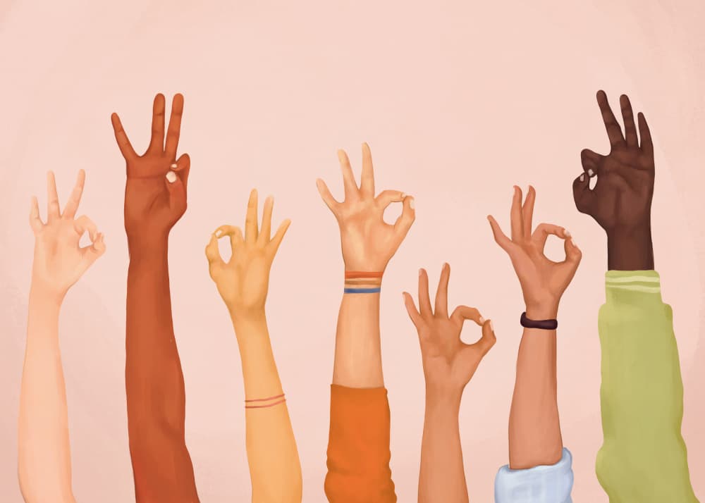Diverse Hands Showing Unity by Nadjaa — canvas wall art