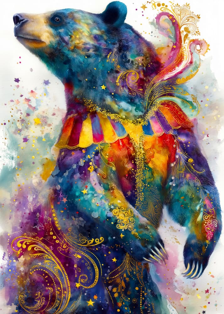 Magical Watercolor Bear by Justyna Jaszke — canvas wall art