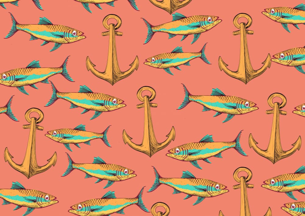 Nautical Fish and Anchors by Nicholas — canvas wall art