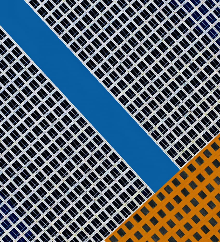 Geometric Blue Orange Grid by Arnon Orbach — canvas wall art