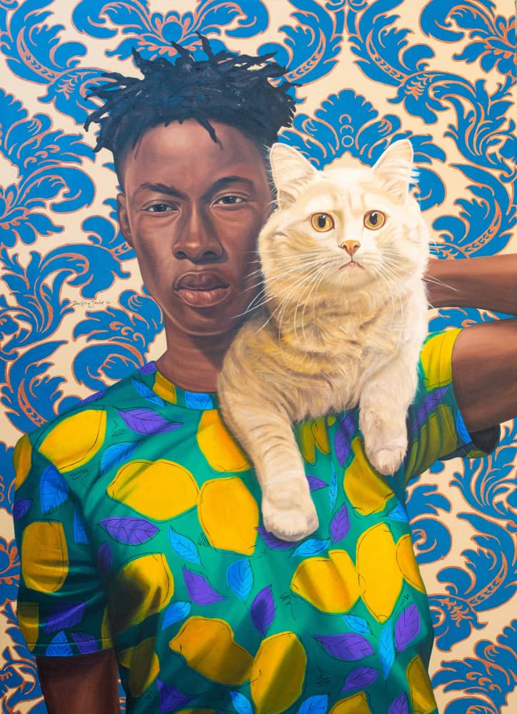 Man and Cat Portrait by Damilare Jamiu — canvas wall art