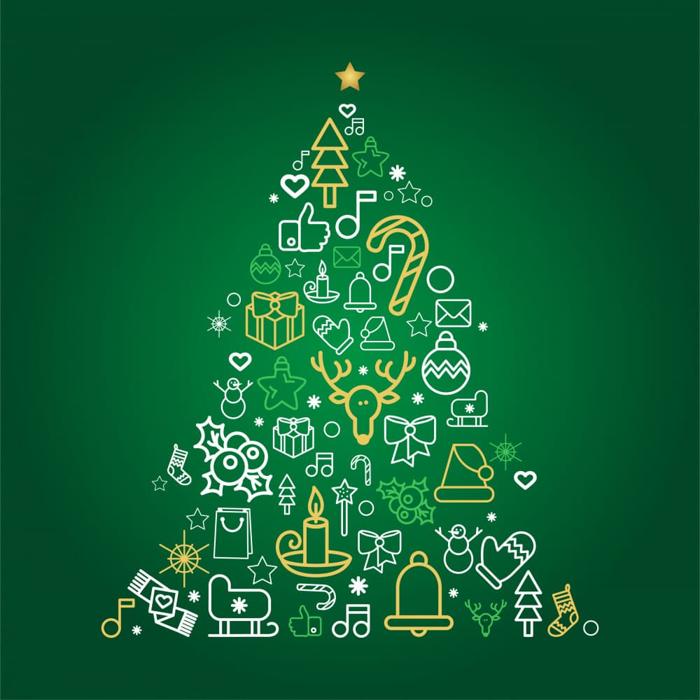 Festive Christmas Icons Tree by Marika Barsrsind β canvas wall art