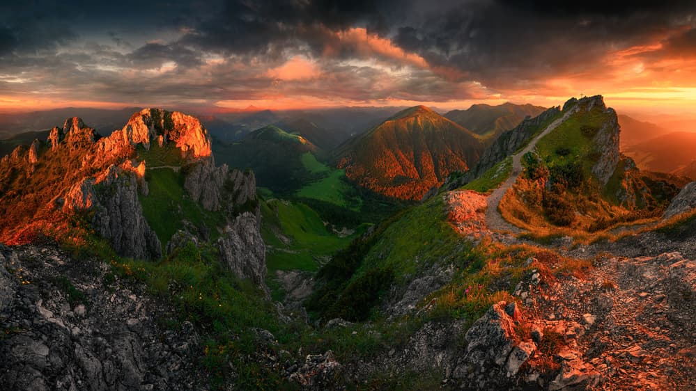 Golden Hour Mountain Trails by Tomasz Rojek — canvas wall art
