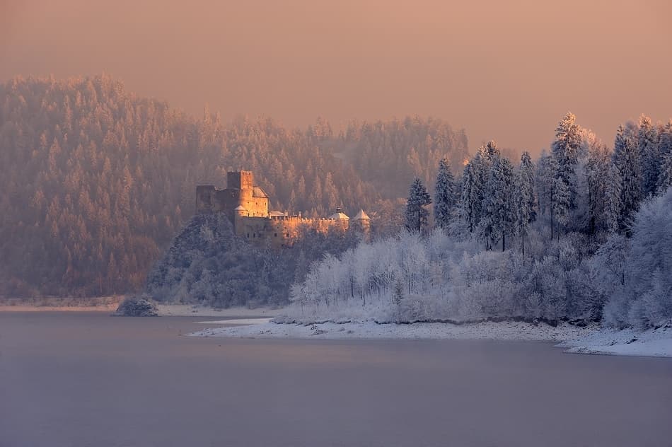 Snowy Castle Morning by Krzysztof Mierzejewski — canvas wall art