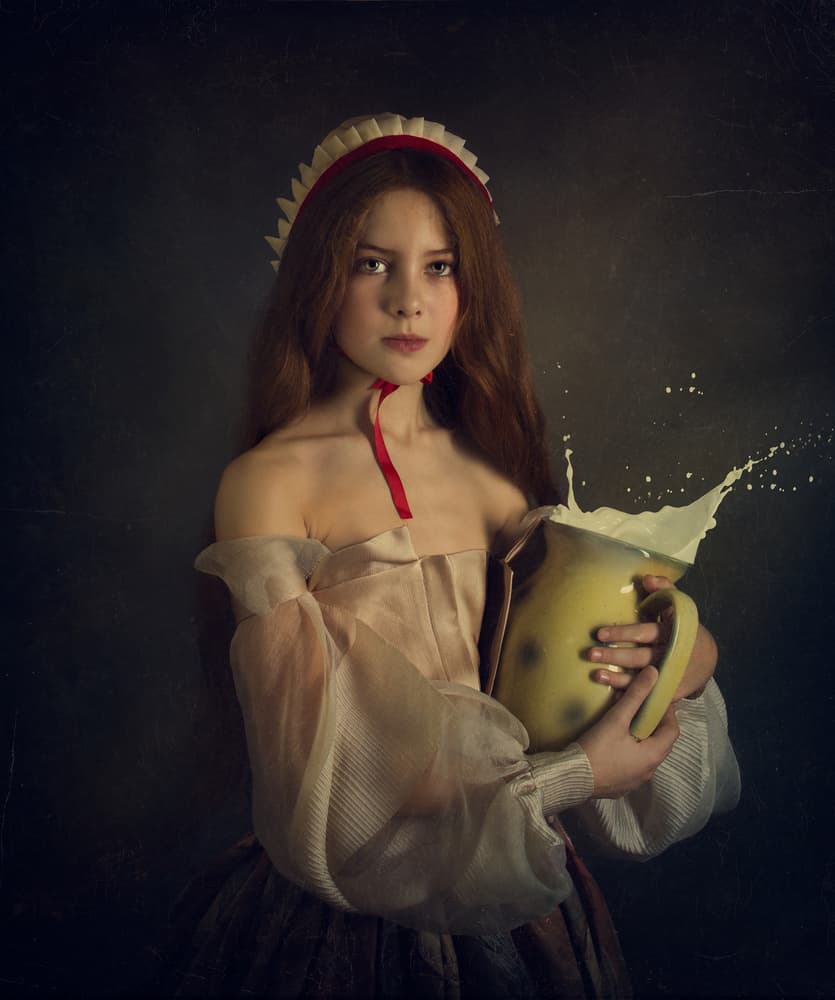 Young Milkmaid Splash by Svetlana Melik-Nubarova — canvas wall art