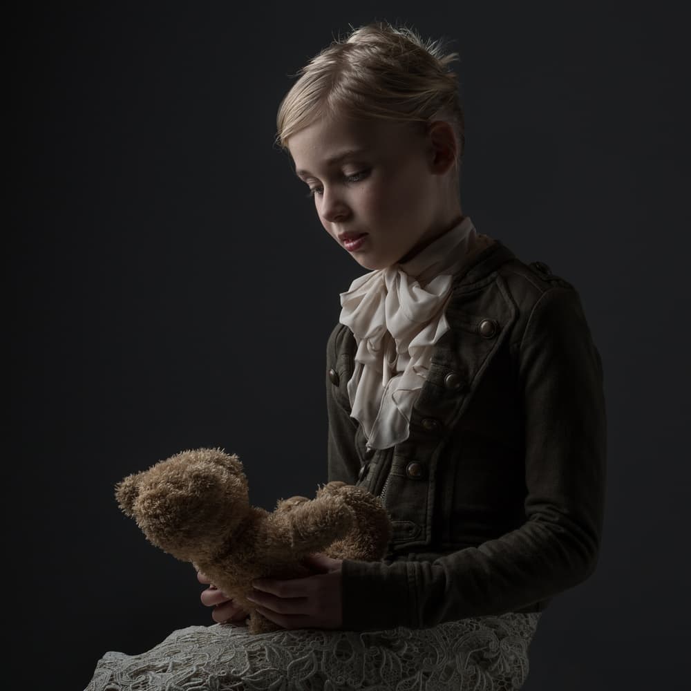 Pensive Girl And Teddy Bear by Carine Belzon — canvas wall art