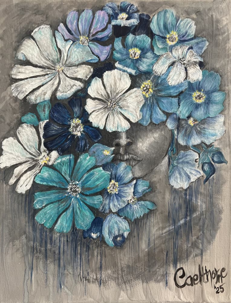 Blue Floral Portrait by Augustus Caelthorne — canvas wall art