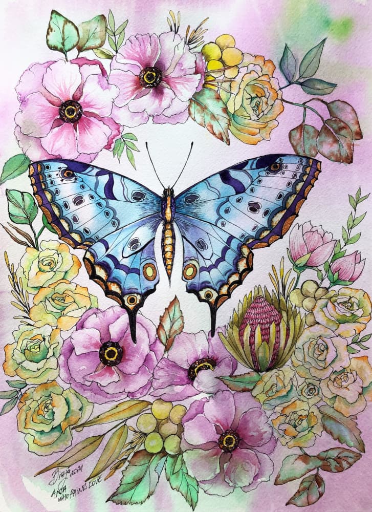 Watercolor Floral Butterfly by Anda Bieza — canvas wall art