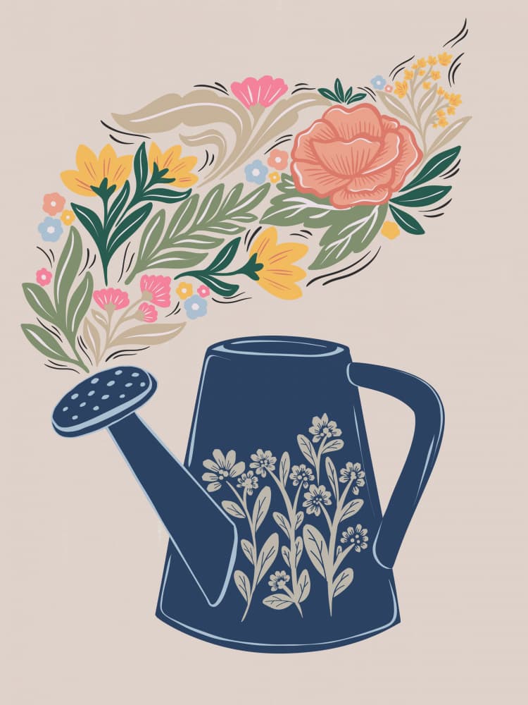 Blooming Watering Can by Nikita Jariwala — canvas wall art