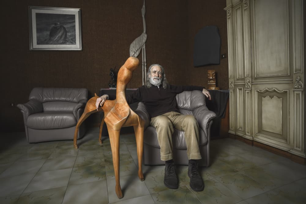 Man and Unique Sculpture by Pasquale Guerra — canvas wall art