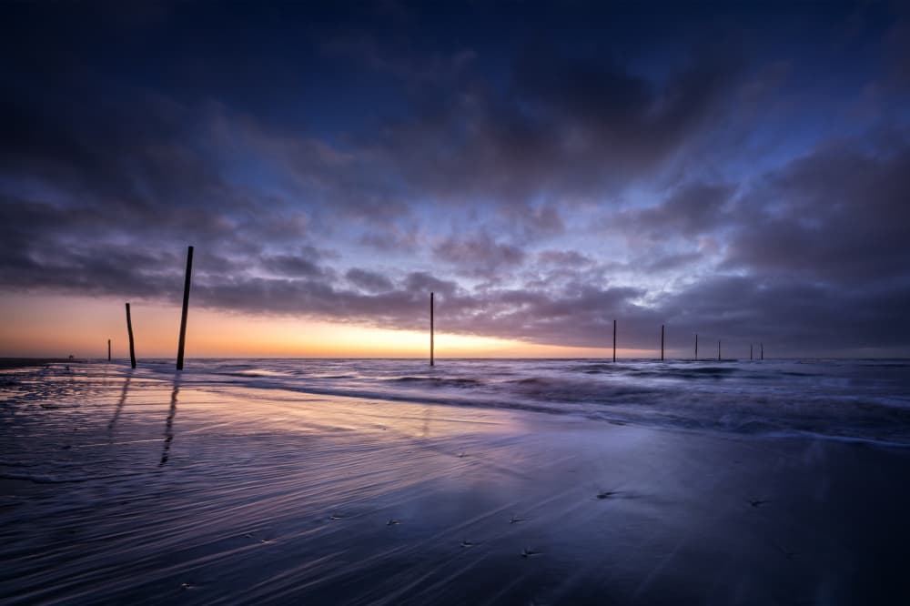 Coastal Sunset Pilings by fotomarion — canvas wall art