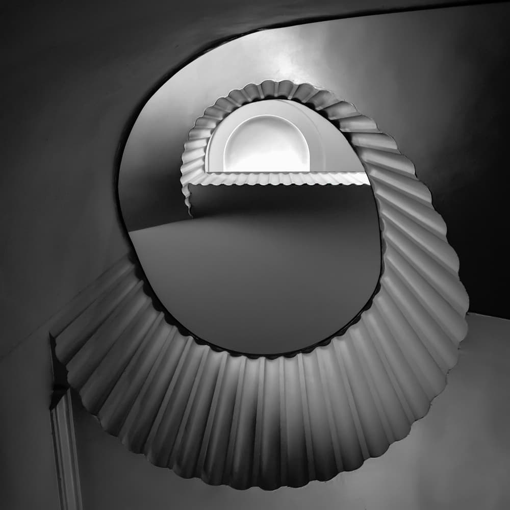 Monochrome Spiral Staircase by Renate Reichert — canvas wall art