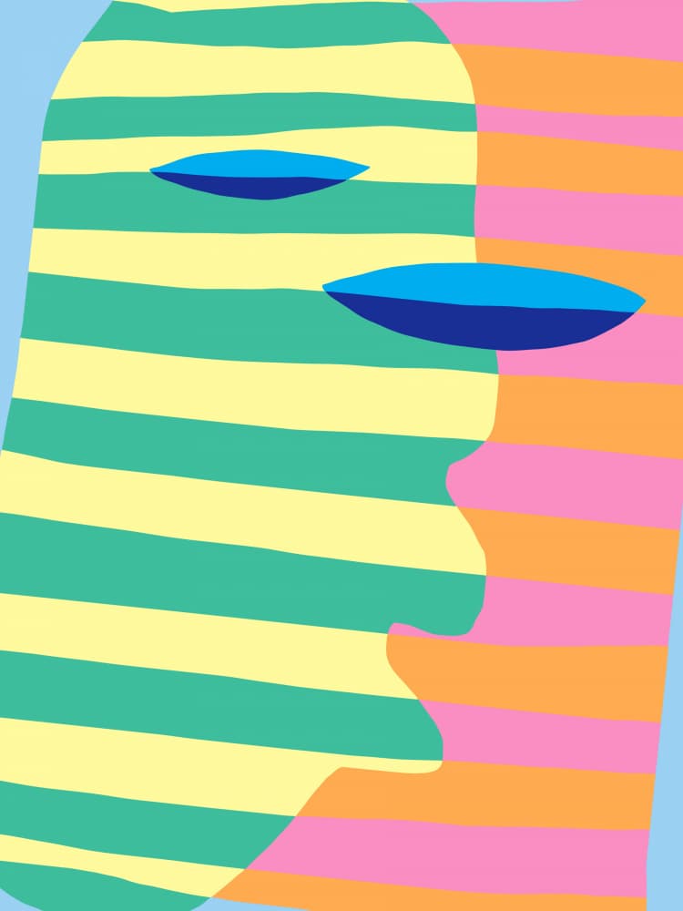 Colorful Striped Faces by Little Dean — canvas wall art