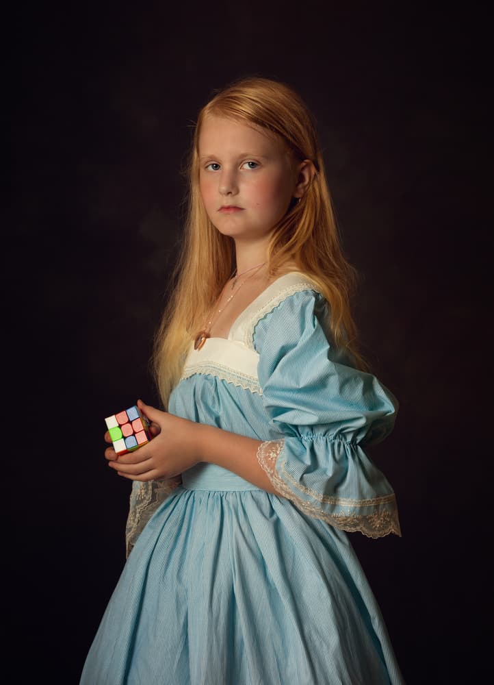 Thoughtful Girl Rubik's Cube by Svetlana Melik-Nubarova — canvas wall art