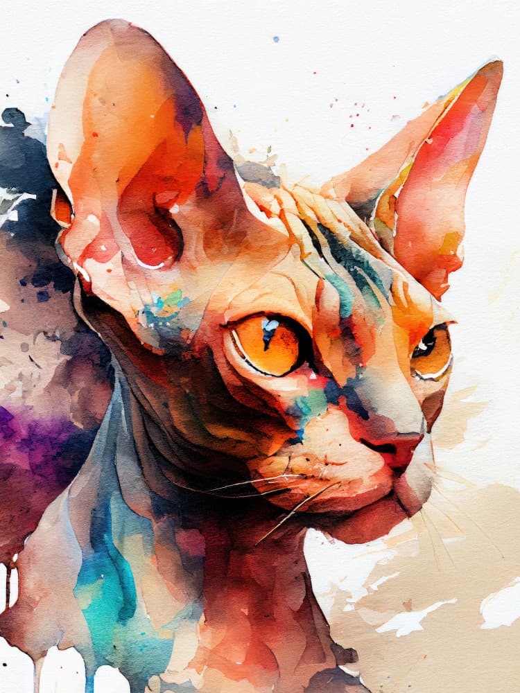Vibrant Sphynx Cat Portrait by Justyna Jaszke — canvas wall art