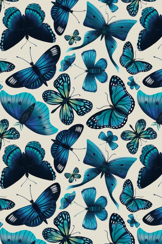 Blue Teal Butterfly Pattern by Sarah Whittle — canvas wall art