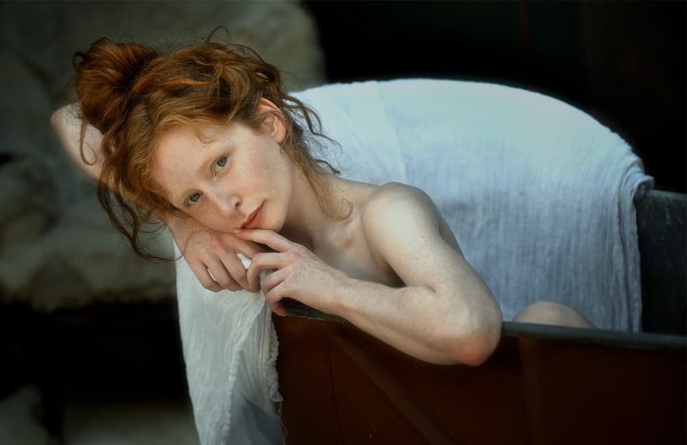 Pensive Redhead Bath by kenp — canvas wall art
