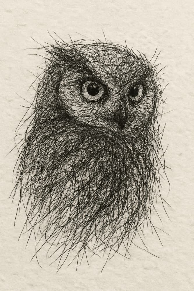 Scribbled Owl Gaze by Natalie Bruns — canvas wall art