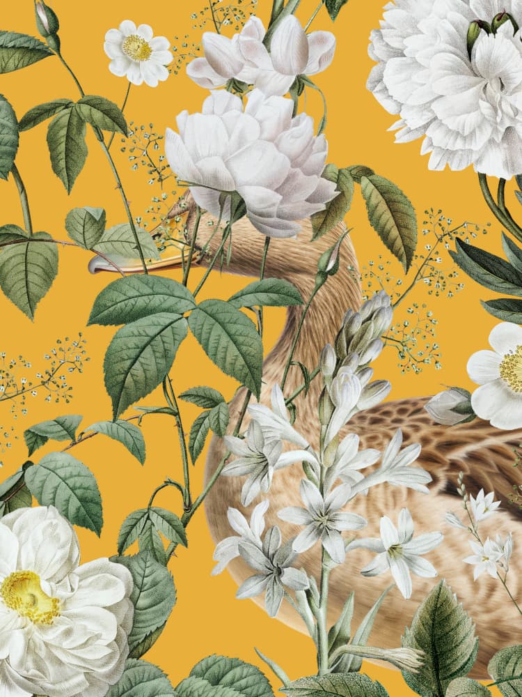 Elegant Bird Flowers by Marja van den Hurk — canvas wall art