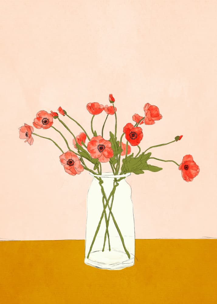 Warm Poppies Still Life by Nadjaa — canvas wall art