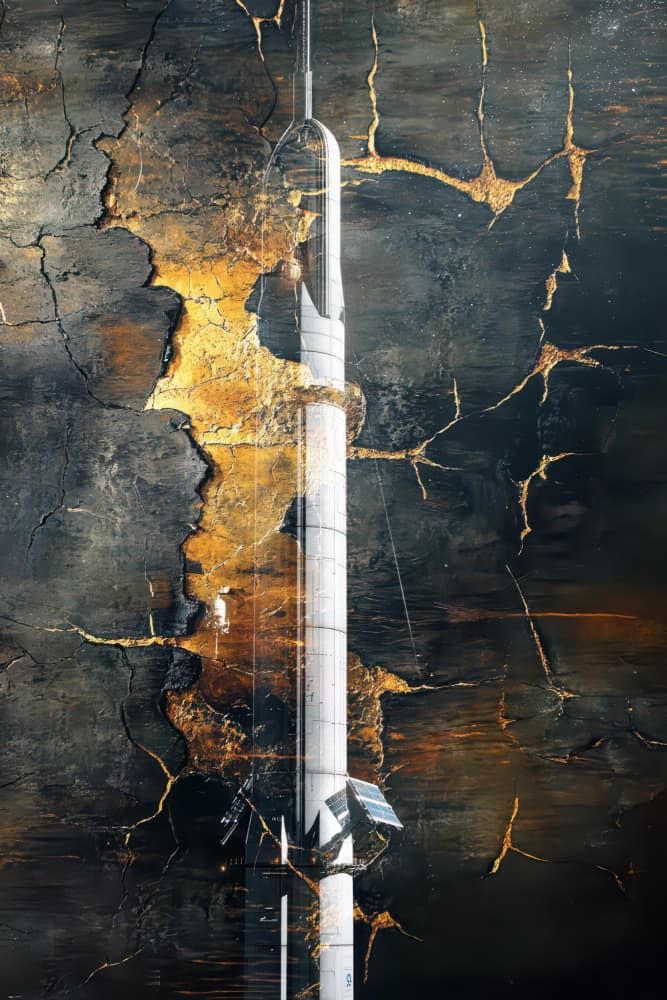 Futuristic Tower Gold Cracks by Rafal Kulik — canvas wall art