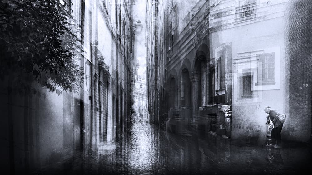 Old Woman Urban Alley by Nicodemo Quaglia — canvas wall art