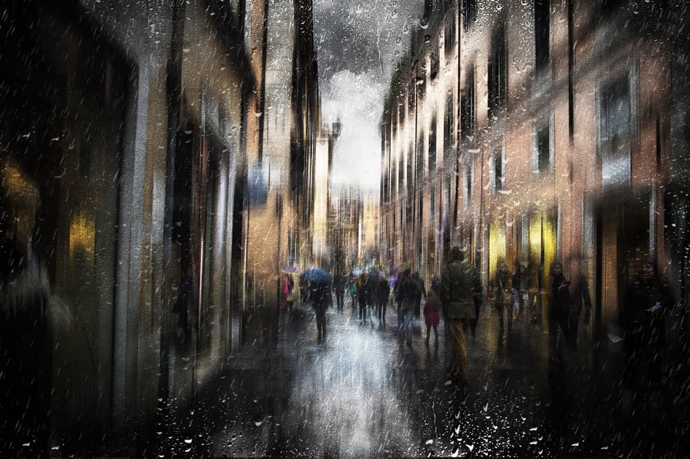 Rainy City Street by Nicodemo Quaglia — canvas wall art