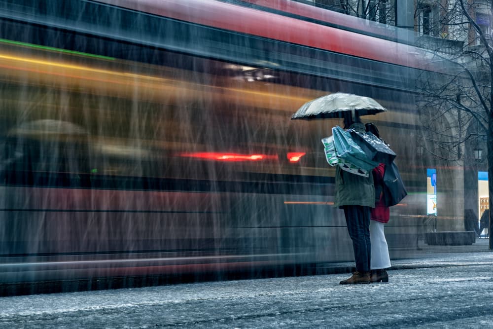 Rainy City Bus Blur by TONY GORAN — canvas wall art
