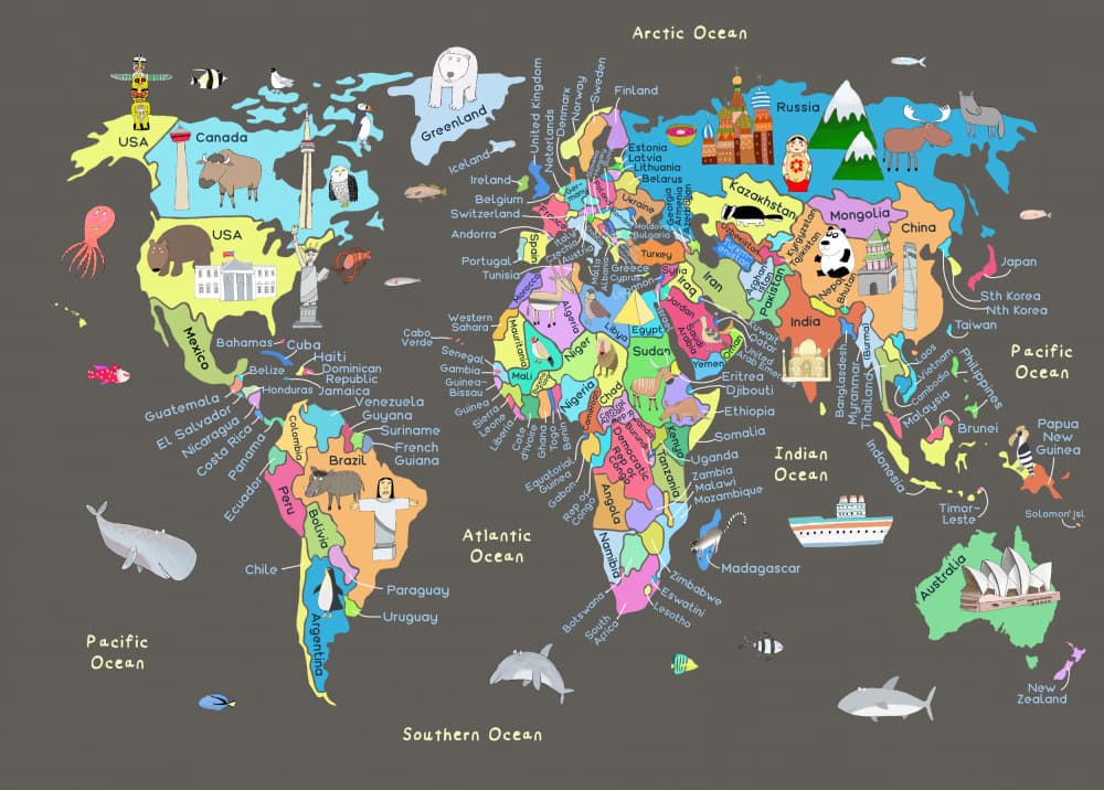Colorful World Map by Carla Daly — canvas wall art