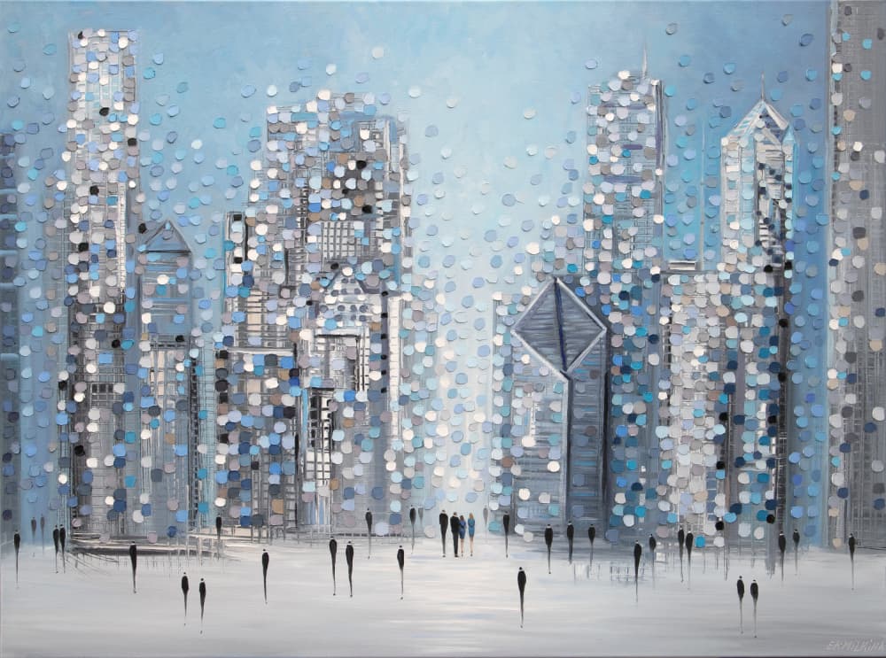 Dotted Cityscape Blue by Ekaterina Ermilkina — canvas wall art