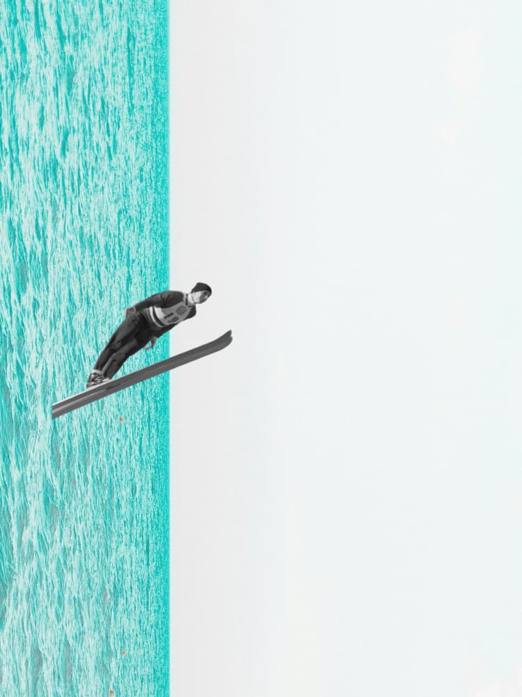 Ski Jumper Over Turquoise by Elizabeth C — canvas wall art