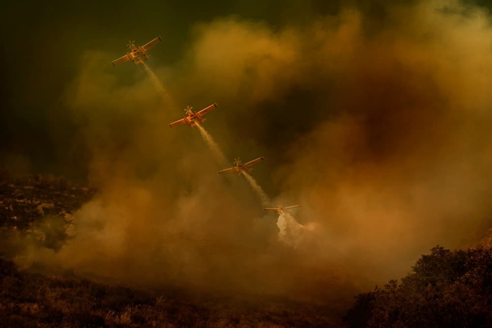 Planes Battling Wildfire by Antonio Grambone — canvas wall art