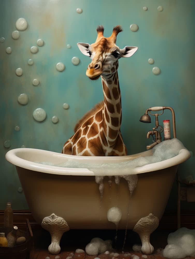 Giraffe Bubble Bath by Bilge Paksoylu — canvas wall art