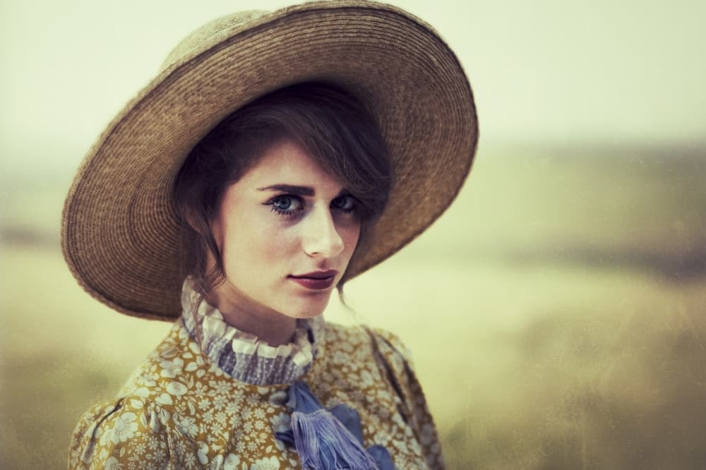 Pensive Woman Straw Hat by kenp — canvas wall art