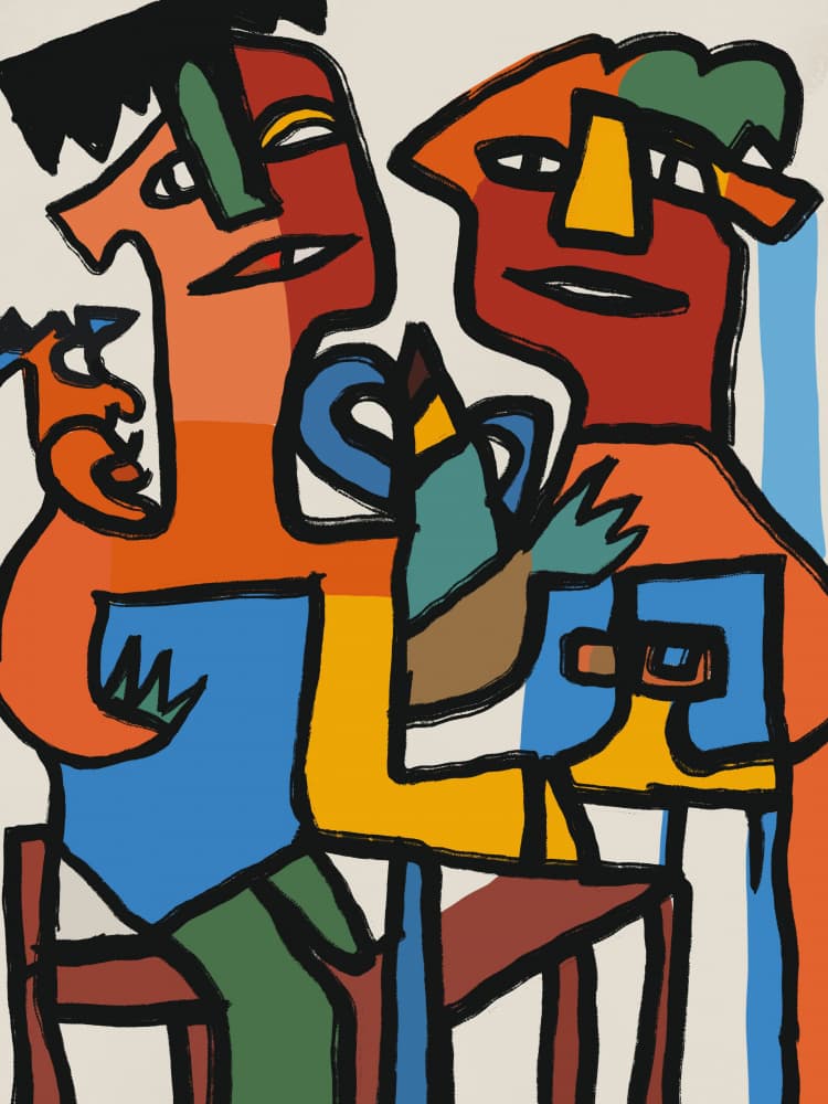 Cubist Figures With Birds by Little Dean — canvas wall art