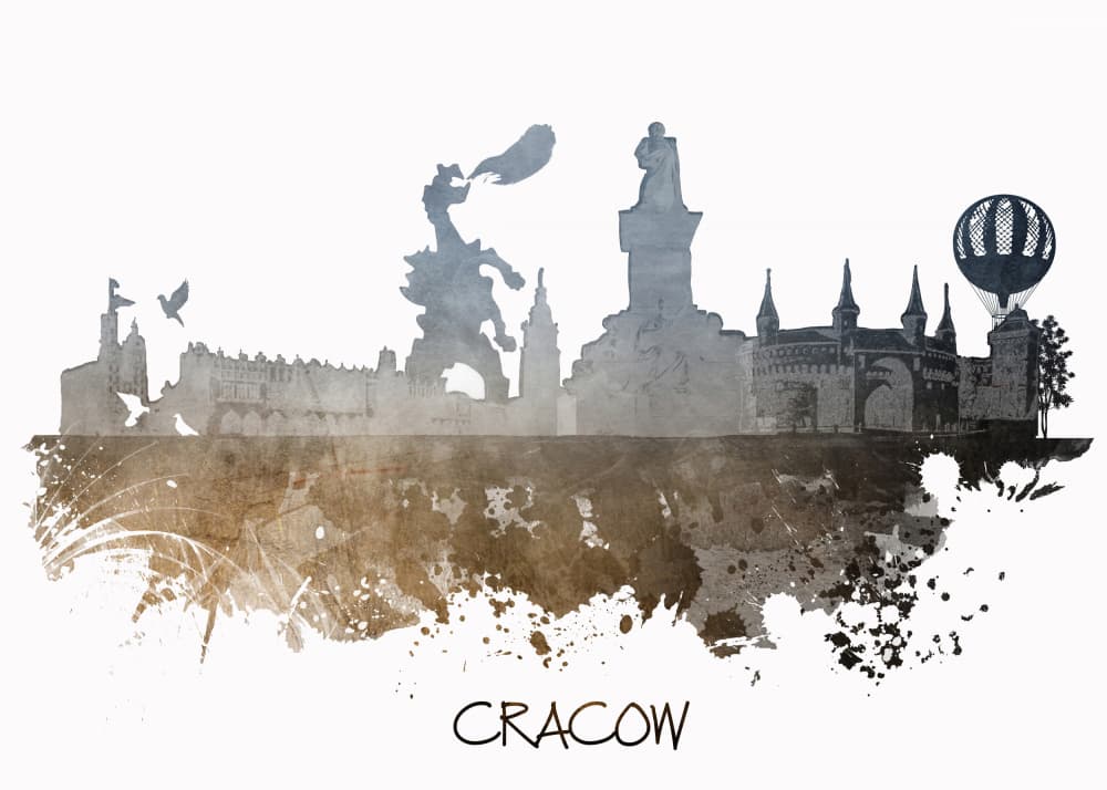 Krakow Dragon Skyline by Justyna Jaszke — canvas wall art