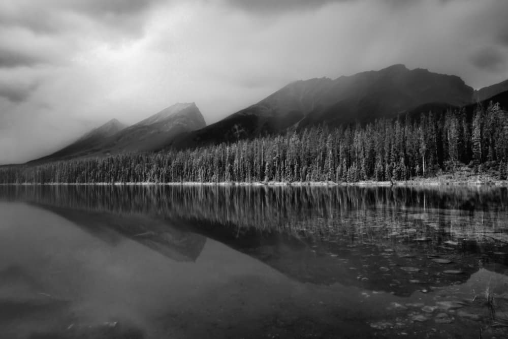 Moody Mountain Lake by Alex Zhao — canvas wall art