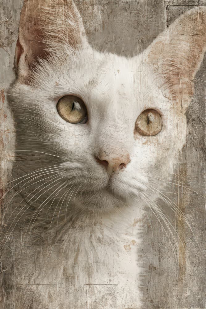Vintage White Cat Portrait by Rafal Kulik — canvas wall art