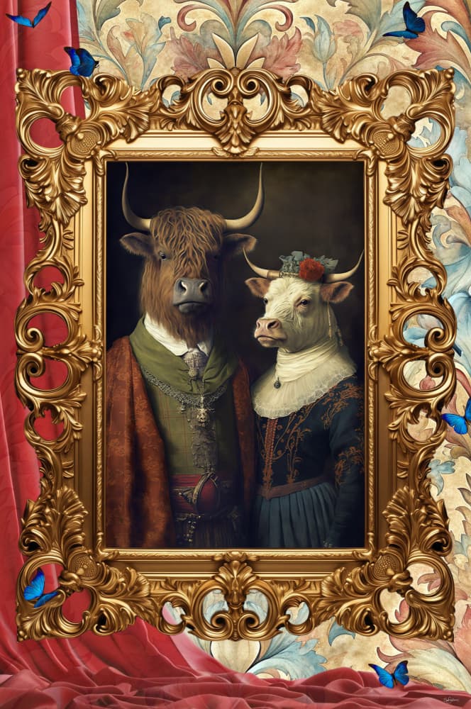 Regal Bovine Couple Portrait by Sue Skellern — canvas wall art