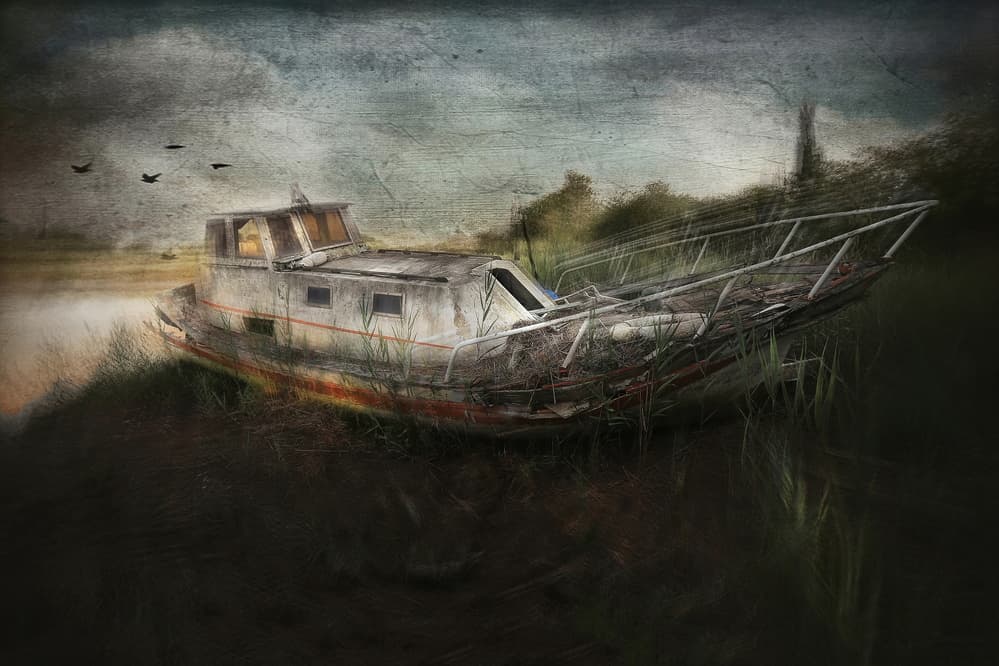 Abandoned Boat Shoreline by Damijan Sedevcic — canvas wall art