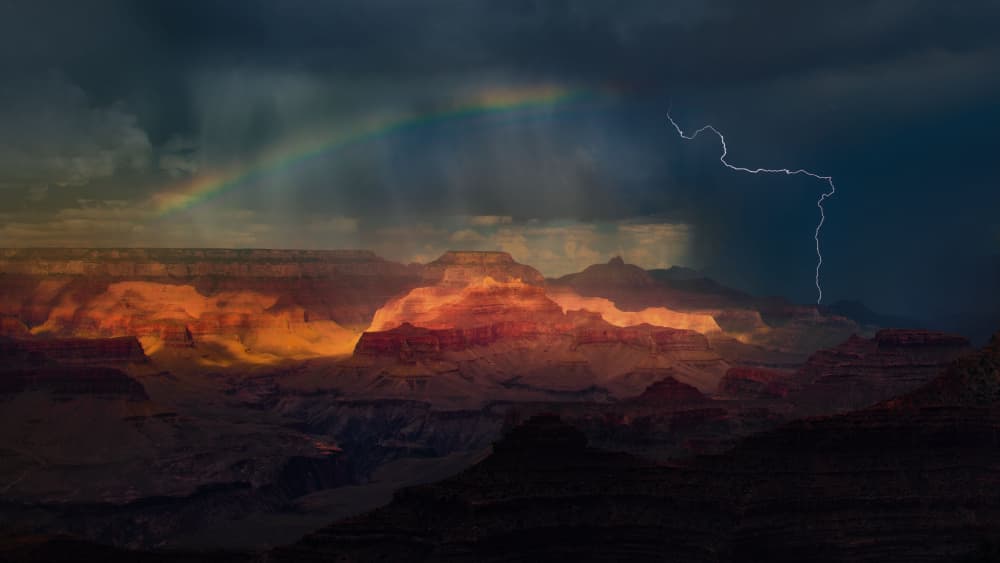 Grand Canyon Storm Rainbow by Jennifer Lu — canvas wall art