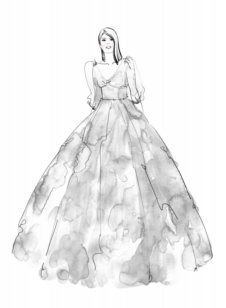 Elegant Gown Illustration by Rosana Laiz Blursbyai — canvas wall art