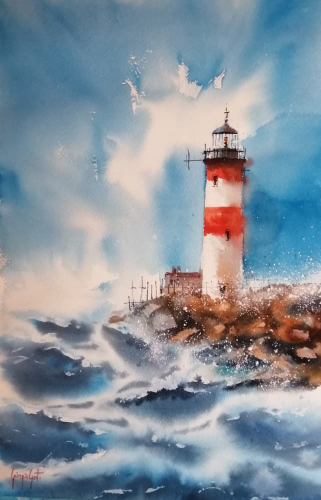 Lighthouse on Rough Seas by Giorgio Gosti — canvas wall art