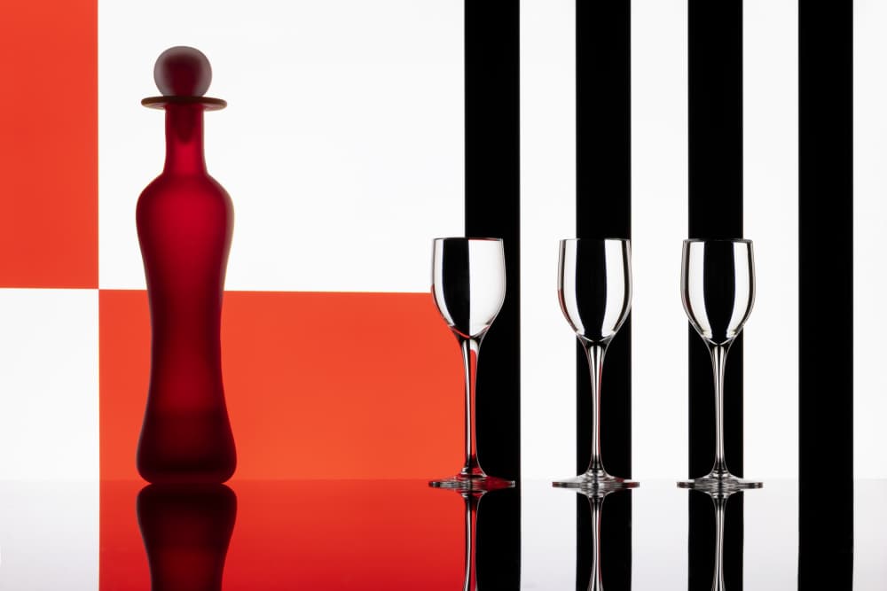 Red Bottle Graphic Still Life by Louise Wolbers — canvas wall art
