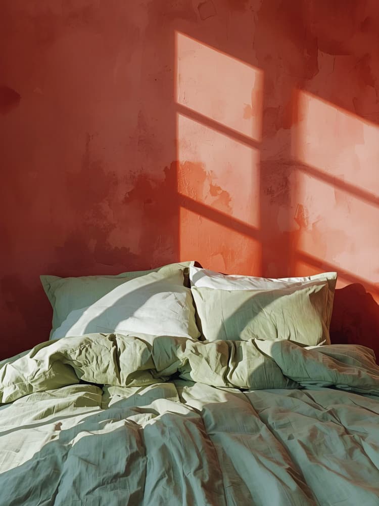 Sunlit Green Bedroom by Ohkimiko — canvas wall art