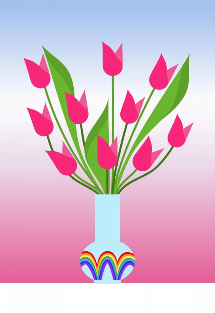 Pink Tulips Rainbow Vase by Rosana Laiz Blursbyai — canvas wall art
