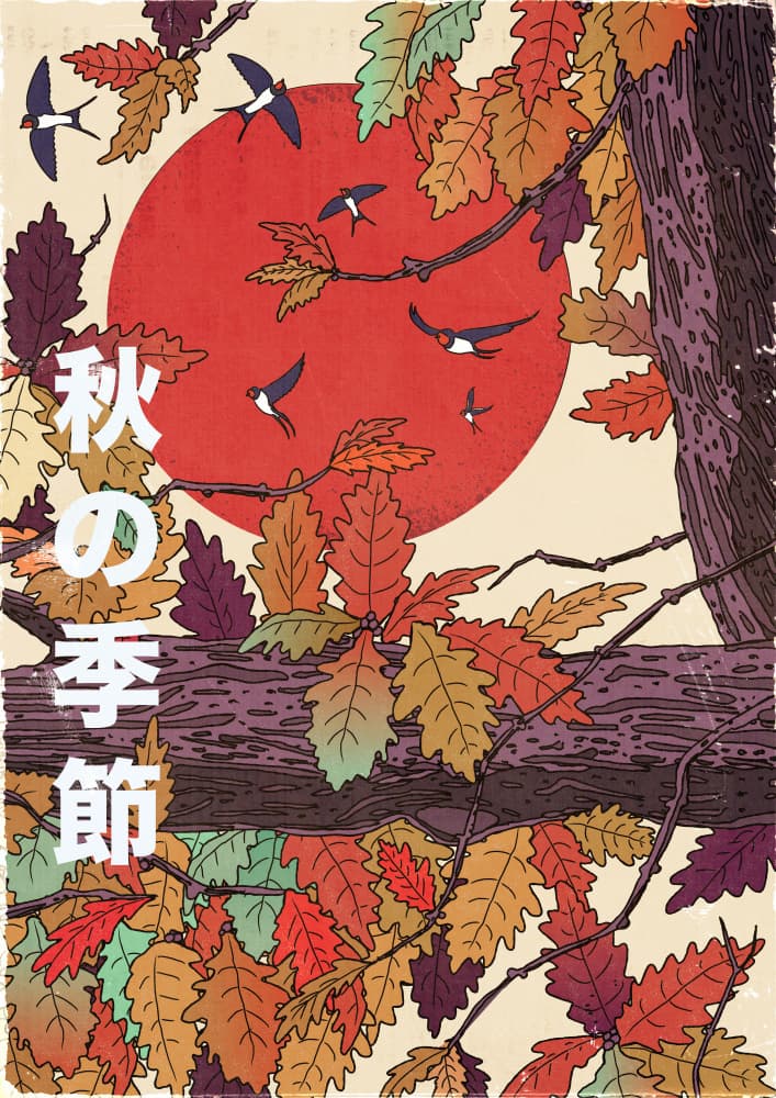 Autumn Swallows Red Sun by Nicholas — canvas wall art