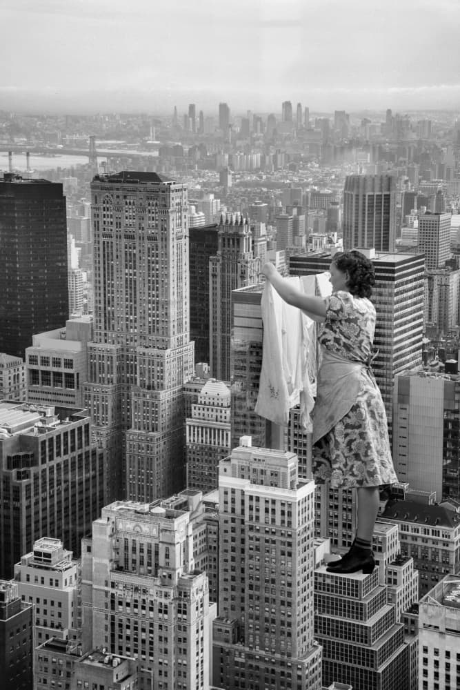 Rooftop Laundry Day by Marja van den Hurk — canvas wall art
